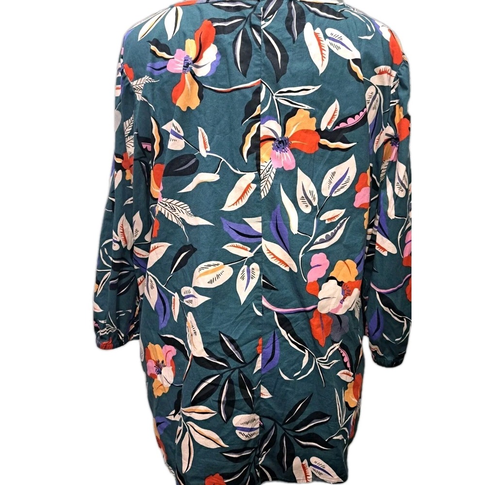 Tropical Bohemian Eloquii Green Floral 3/4 Sleeve Square Neck Cotton Top Sz 22 - Picture 4 of 5